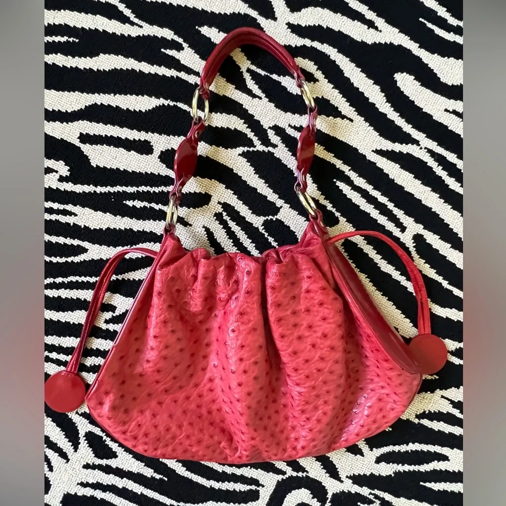 TANNER KROLLE Red Ostrich Shoulder Bag - Picture 3 of 14